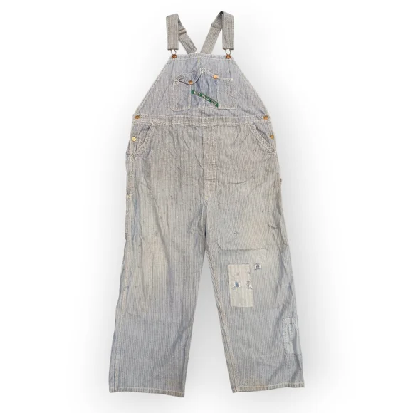 Vtg Key Imperial Hickory Striped Bibs - Patched Aged Patina - Picture 3 of 6